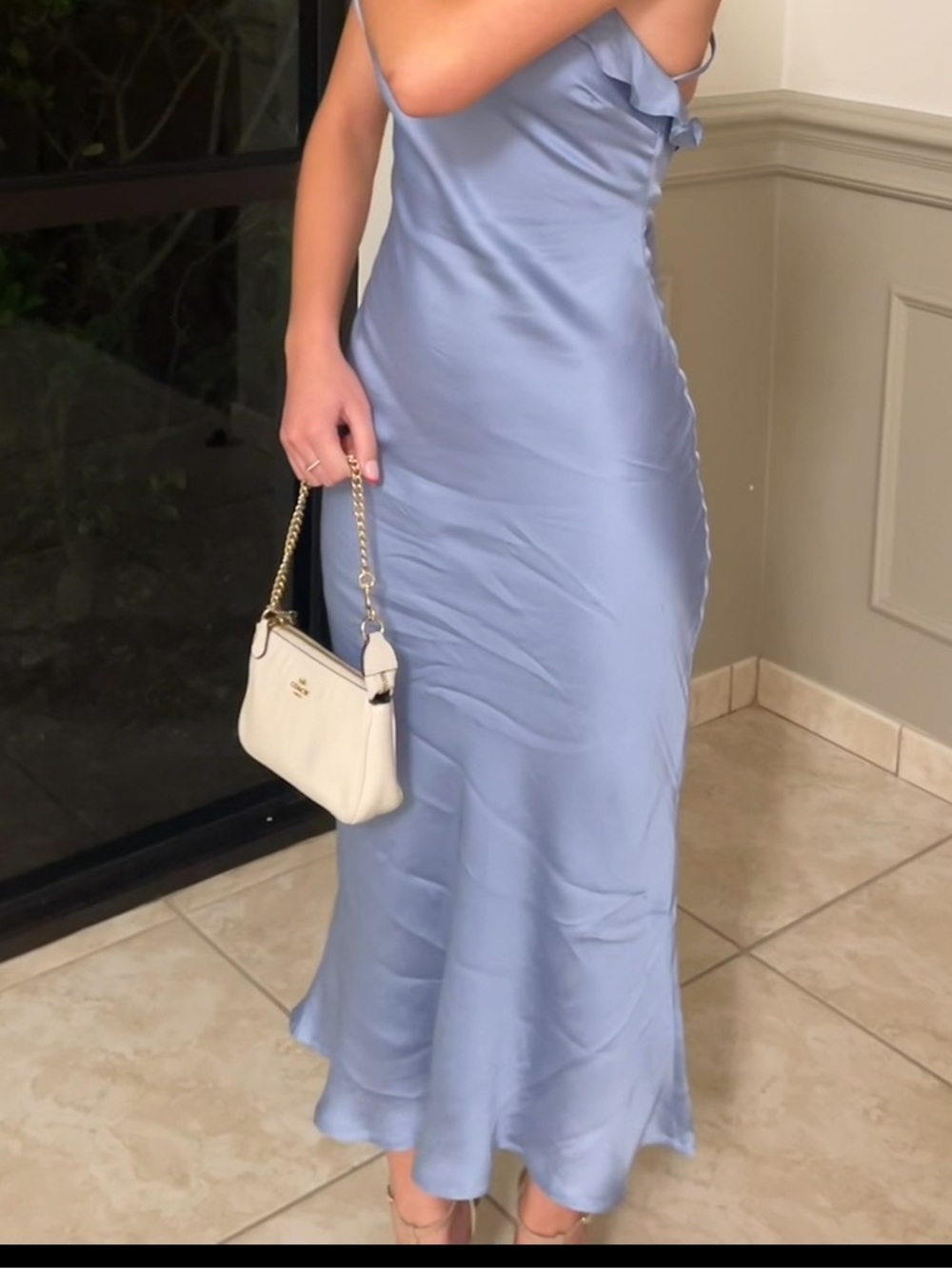 Elegant Lilac Satin Slip Dress with Ruffle Straps